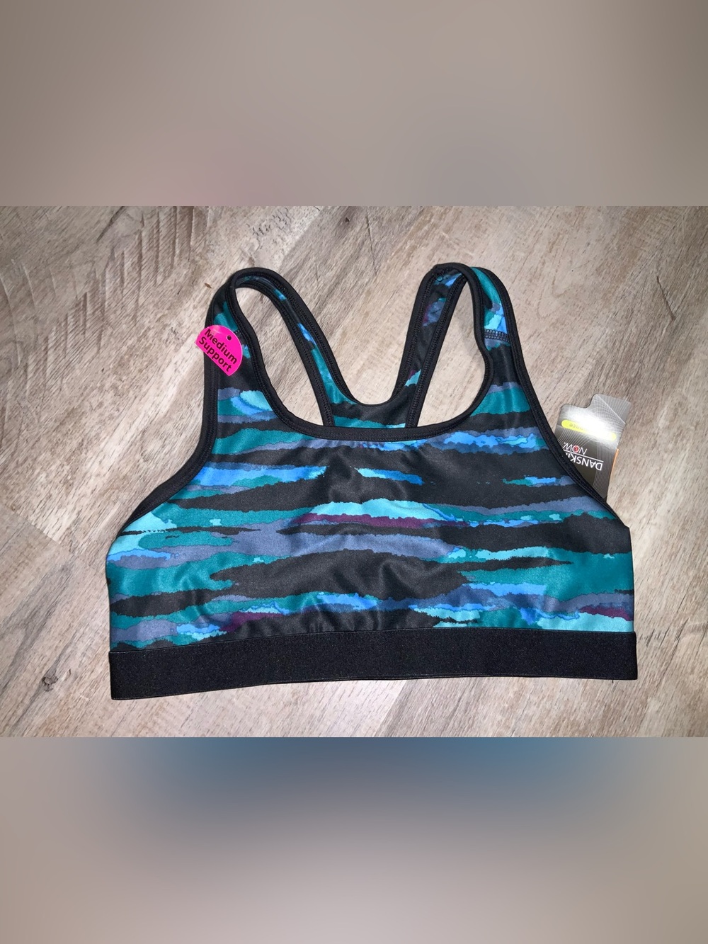 (Bin 5) Danskin, Aqua & Black Striped Sports Bra, Size M